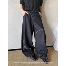 美式高街牛仔裤男潮牌复古计感宽松阔腿弯刀裤子NA102-P55，男装牛仔裤，星座208-5