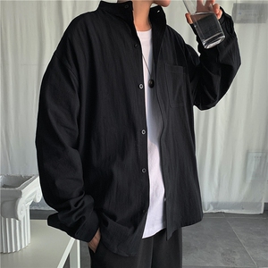C1061/P28秋装李现同款男士纯色长袖立领衬衣男韩版潮流大码衬衫图片