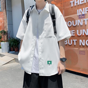 夏季华夫格短袖衬衫男潮牌白色衬衣 A355P40图片
