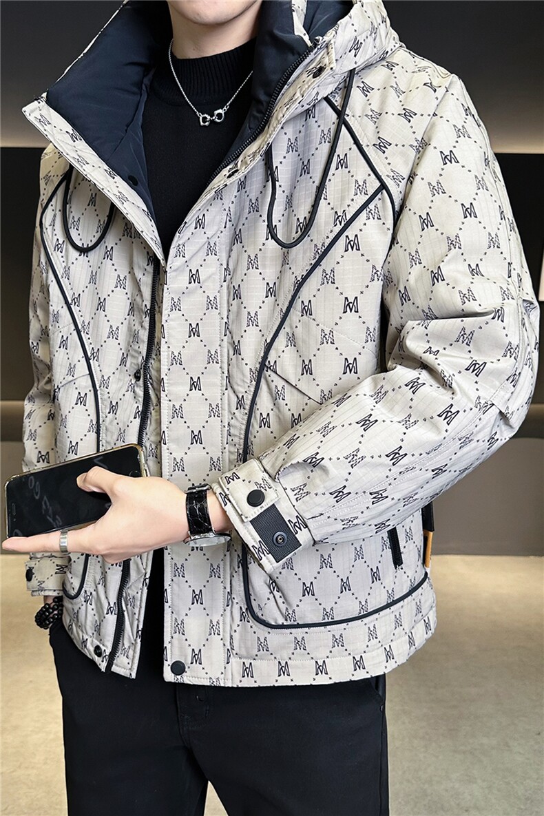 标50绒连帽羽绒服男冬季2025新款字母满印潮牌A313-5507-P215,男装羽绒服,电商A313