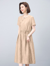 2025夏装新款新中式盘扣收腰显瘦短袖连衣裙，女装连衣裙，雪樱依海