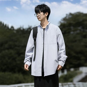 条纹衬衫男春季潮牌学院风长袖衬衣cityboy翻领工装外套 C3024图片