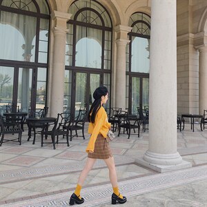 格子a裙半身裙女春秋2021新款高腰经典韩版显瘦小个子包臀短裙图片