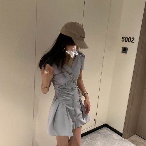 网纱拼接衬衫裙，女装衬衫，XTZ style