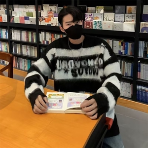 美式复古针织衫男女秋冬季新款宽松慵懒风毛衣情侣外套YM635-P53图片