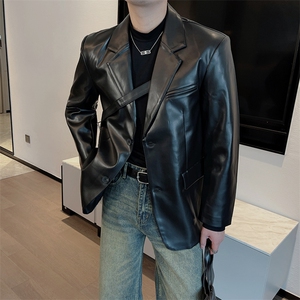 皮西装男秋冬加绒保暖ins网红休闲高级感PU皮西服外套 XZ036-P130图片