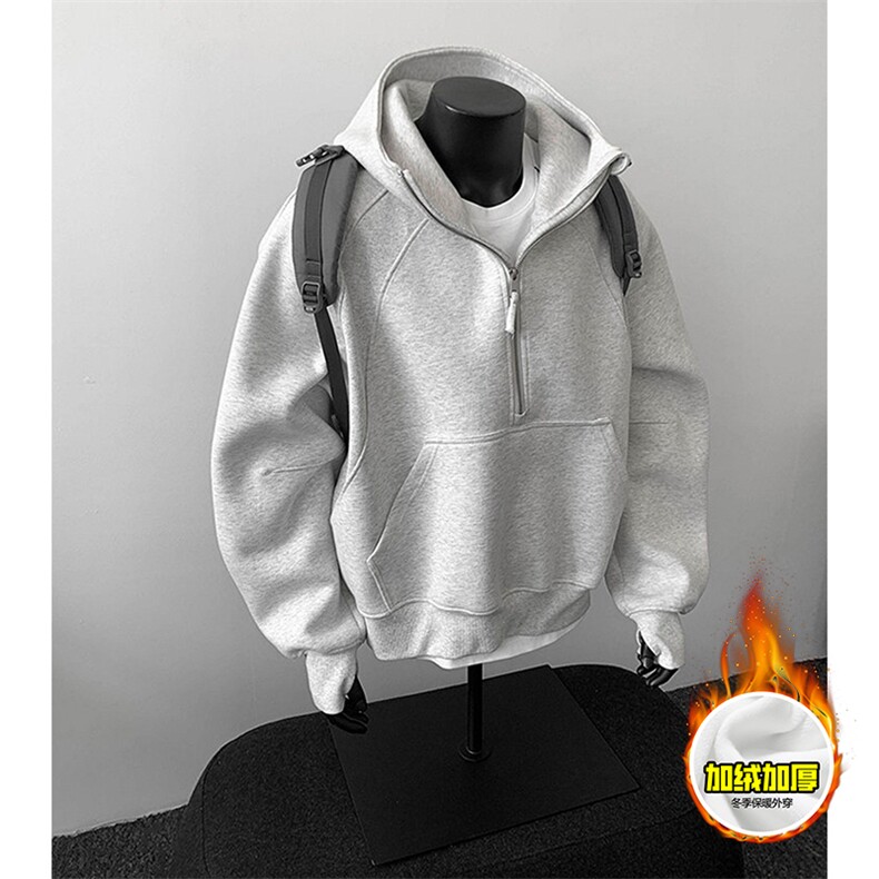 480G重磅加绒硬挺boxy男女秋冬美式高街结构半拉链卫衣开衫厚外套，女装短外套，电商A486-1