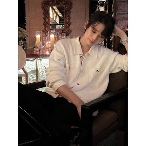 W10427-P68 网图现货 翻领宽松长袖针织衫纽扣设计高档开衫毛衣图片