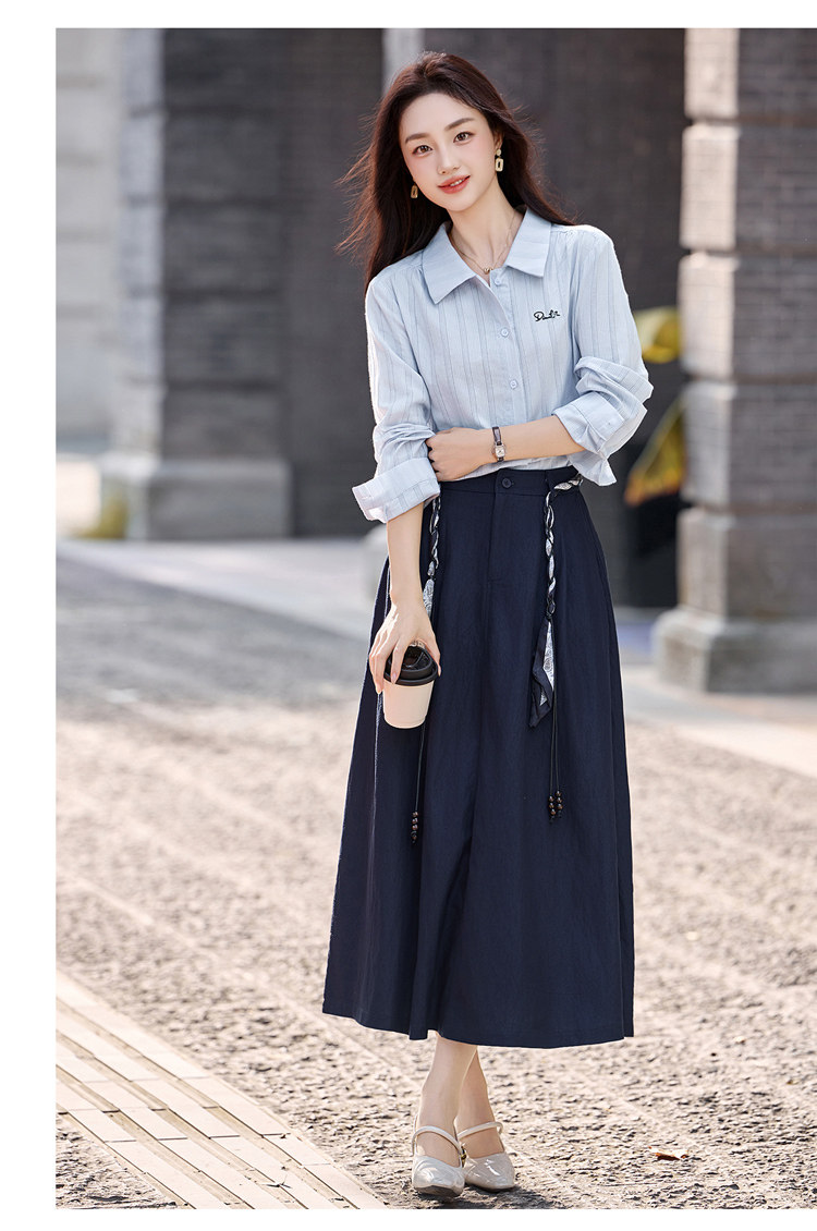 漂亮蓝色衬衫套装裙女秋御姐高级感半身裙两件套,女装套装/套裙,2B115