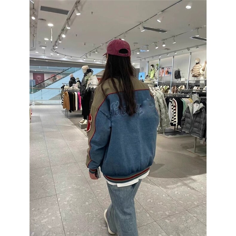 美式复古牛仔外套男女美秋冬新款拼接百搭情侣棒球服LJK8527-P73,男装工装外套,星座1008