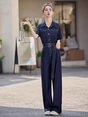 牛仔连衣裤女2025夏季新款显瘦连身裤减龄大方得体连体阔腿裤，女装连体裤，印象茜