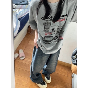 M365-P30 汉堡薯条单人基础套餐纯棉印花短袖 美式复古情侣款上衣图片