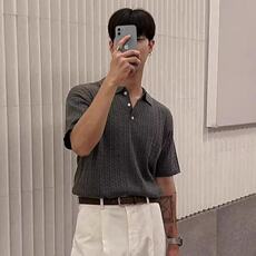 重磅和纸纱Polo领绞花短袖男25春夏新款纯色系复古休闲T恤上衣，男装T恤，星座715-4