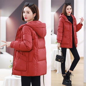 2023年秋冬新款棉服外套中长款遮肉显瘦纯色连帽棉衣外套女图片