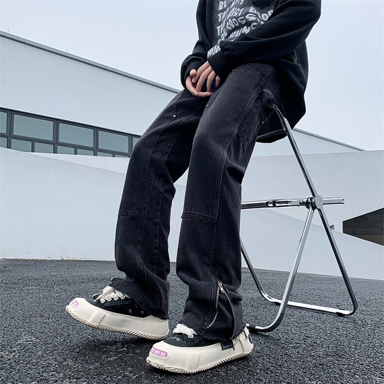 欧美风裤子vibe潮牌阔腿裤裤脚拉链牛仔裤高街男N0417-P50,男装牛仔裤,星座308B-1
