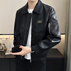 2024店主风秋装翻领休闲高品质Pu皮皮衣夹克外套男6018-P130，男装夹克，电商A413