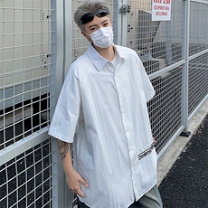 2025夏垂感潮流短袖衬衫夏季上衣翻领宽松半袖免烫衬衣男CS003，男装T恤，星座1108
