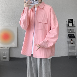 衬衫男春季新款港风宽松大码立体口袋纯棉条纹长袖衬衣CS3099-P42图片