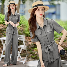 2025夏季新款衬衫套装女气质显瘦宽松两件套上衣搭配裤子高品质潮，女装套装/套裙，魅影