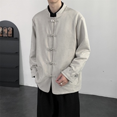 2026春装新中式复古盘扣唐装夹克外套麂皮绒质感中山装2521-P128，男装夹克，电商A057