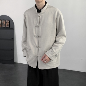 2026春装 新中式复古盘扣唐装夹克外套麂皮绒质感中山装2521-P128，男装夹克，电商A057