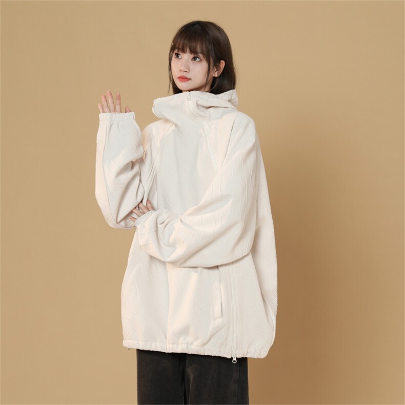 WY8126/P65秋装中性风冲锋卫衣男女oversize潮牌美式高街重磅拉链，女装卫衣/绒衫，电商A141