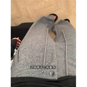 AK2472-P55今年流行灰色休闲裤女秋冬新款阔腿裤显瘦加绒慵懒卫裤图片