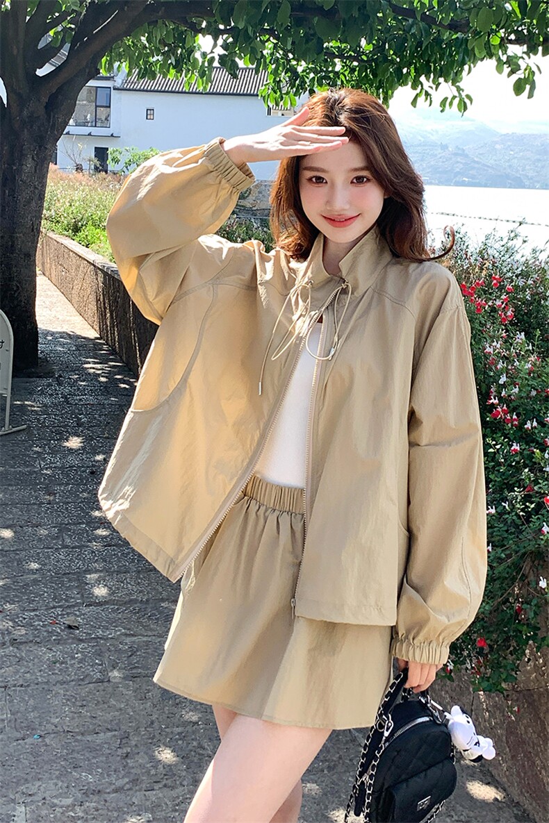 卡其色休闲运动套装女2025夏季新款韩系时尚轻薄防晒短裤两件套潮,女装套装/套裙,浙宝276（原081）