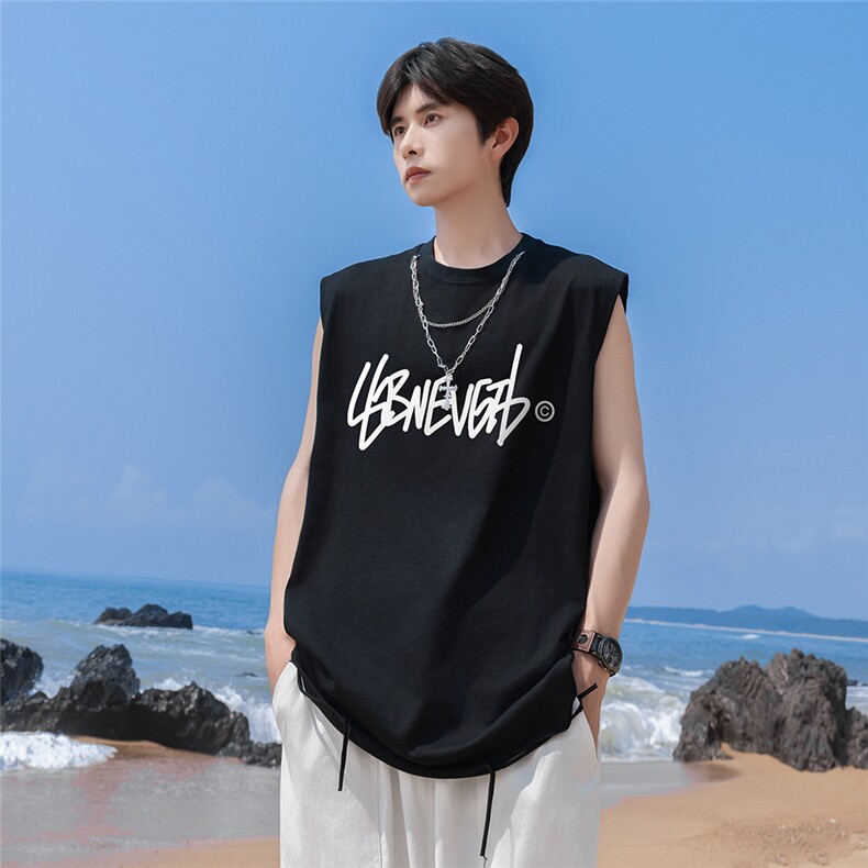 港风24夏款时尚字母印花领口链条背心DT65803P35控48,男装背心/马甲,电商A268A