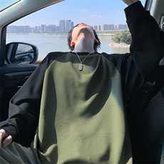 特批P25无差价秋季休闲撞色拼接插肩袖肌理感大码长袖T恤男T5074，男装T恤，电商A001-1