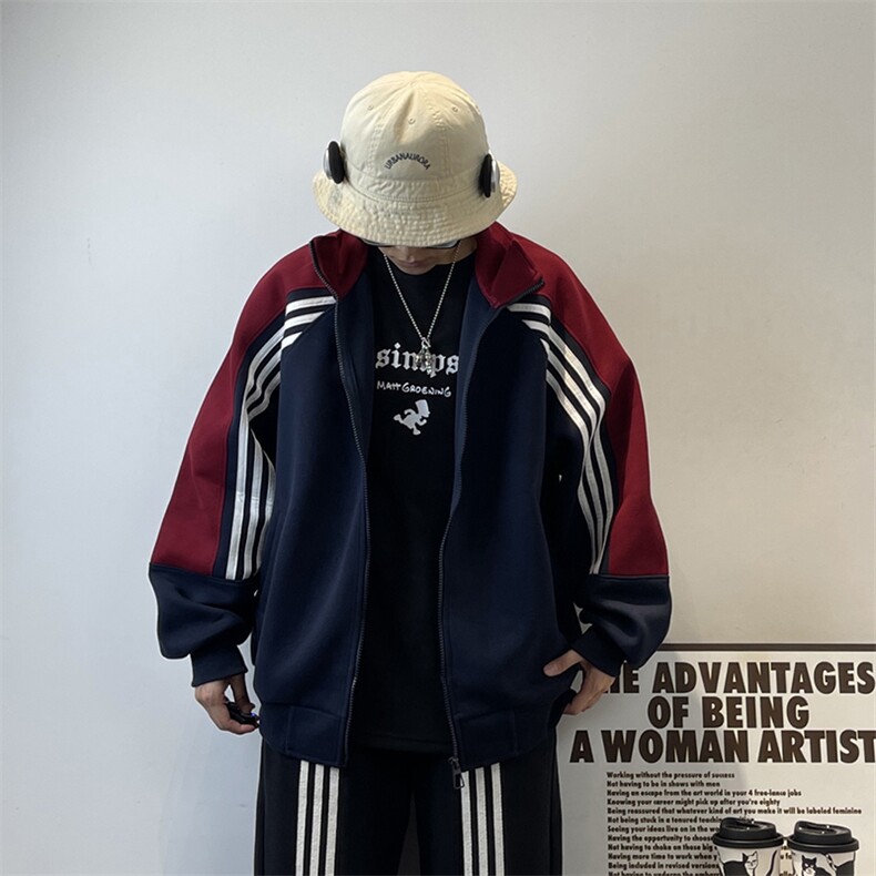 抖音得物高品质美式高街重磅结构织带拼接撞色立领卫衣外套CM41，男装卫衣，电商A486