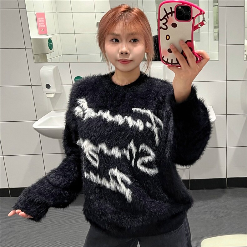 美式字母提花男女秋冬季潮牌复古水貂绒慵懒风针织衫YM102-P56,男装针织衫/毛衣,星座208-5
