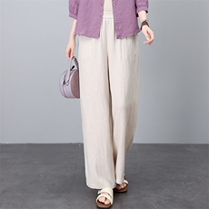 棉麻阔腿裤女2025夏季新款宽松显瘦时尚中年妈妈休闲亚麻直筒裤子，女装休闲裤，涵誉