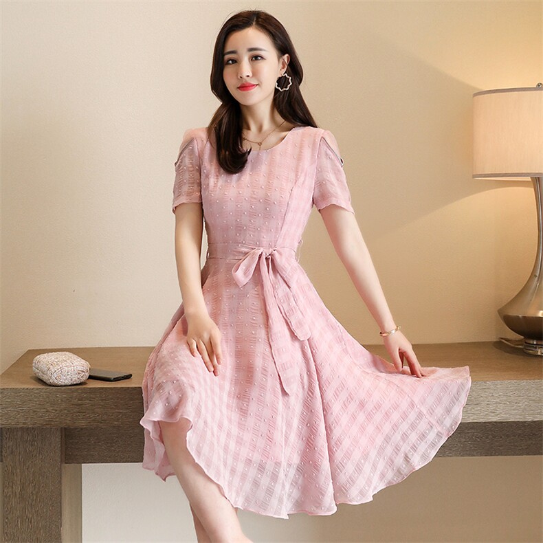 连衣裙时尚潮流舒适短袖2023年夏季中长款个性气质,女装连衣裙,贵人树
