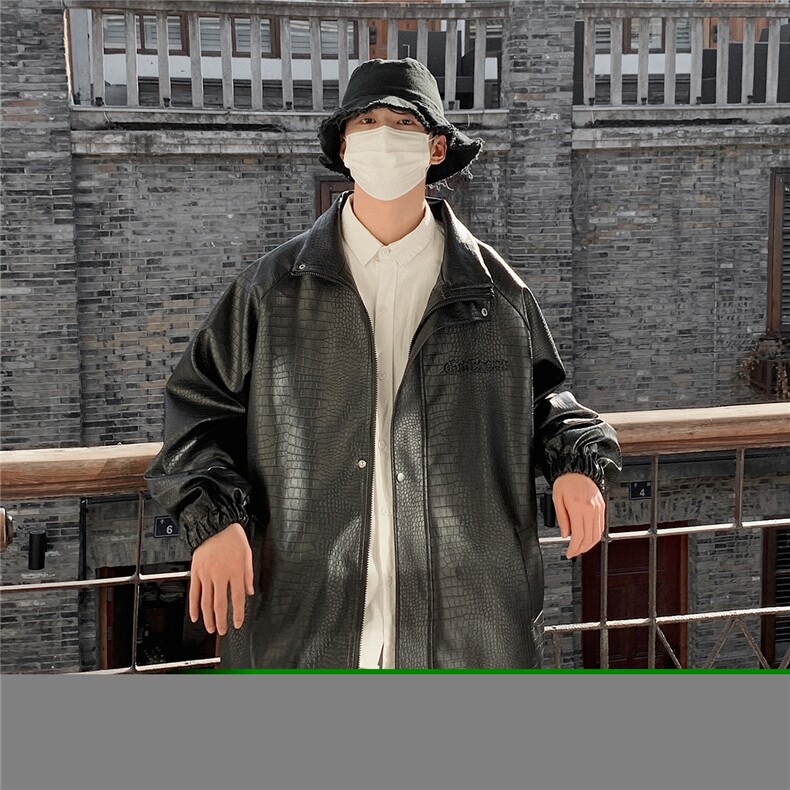 美式港风钢印夹克大码皮衣鳄鱼纹情侣皮衣男外套JK8749P90控128图片