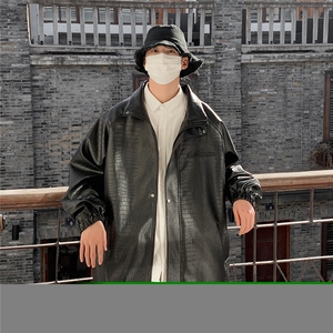 美式港风钢印夹克大码皮衣鳄鱼纹情侣皮衣男外套JK8749P90控128图片