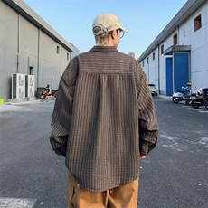 磨毛格子衬衫外套男春秋长袖宽松慵懒风男生复古外穿衬衣C907/P52，男装衬衫，星座506
