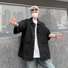 伐木工装短袖衬衫男夏季机能痞帅衬衣半袖薄款防晒衣CC49，男装衬衫，星座1116A-1（原606A）