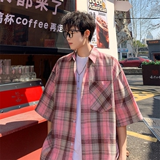 短袖衬衫男夏季新款磨毛格子衬衣DX716-特批26无差价，男装衬衫，星座214-3