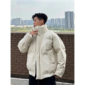 现货5W件冬季三防重磅硬挺boxy短款羽绒立领PU皮棉衣外套加厚棉服图片