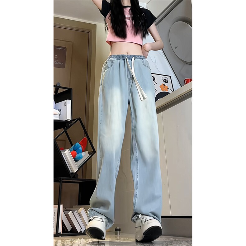 wassuphappy直筒牛仔裤男夏季薄款垂感冰丝阔腿裤运动休闲长裤子,男装牛仔裤,电商A102