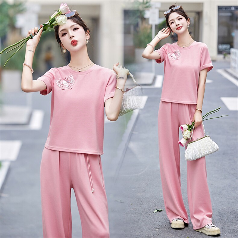 时尚天丝套装女夏新款宽松显瘦两件套休闲运动服，女装套装/套裙，灵力轩