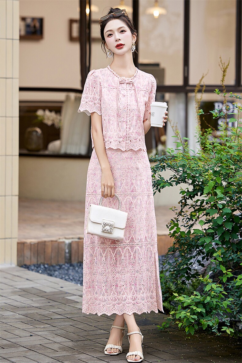 改良旗袍套装裙女2024夏季新款气质高级感小香风蕾丝连衣裙两件套,女装连衣裙,拾衣