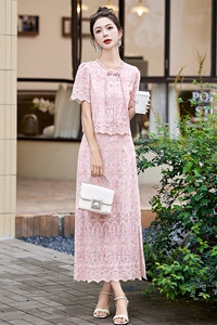 改良旗袍套装裙女2024夏季新款气质高级感小香风蕾丝连衣裙两件套图片