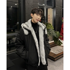 美式复古双层领座山雕毛领棉服冬季加厚宽松连帽棉衣外套，男装棉衣，星座903-1