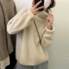 秋季新款舒适显瘦时尚百搭纯毛元宝针反袖羊毛衫，女装羊毛衫，恒恩羊绒