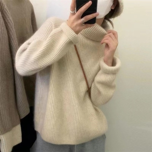 秋季新款舒适显瘦时尚百搭纯毛元宝针反袖羊毛衫,女装羊毛衫,恒恩羊绒