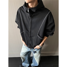 重磅全棉420克双拉链开衫卫衣暨明线短宽连帽外套男潮RH5356-P57，女装短外套，星座610B-1