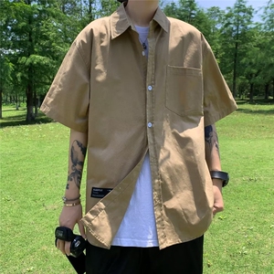 日系复古帅气衬衫男短袖夏季薄款青少年工装衬衣P32