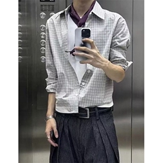 工装衬衫男潮牌宽松长袖免烫防晒条纹衬衣棉麻透气寸衫CS69，男装防晒衣，星座1116A（原606A-3）